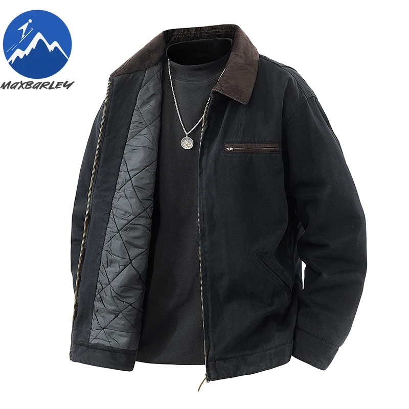 Men Quilted Jacket Vintage American Style Street Windproof Tooling Coat Casual Lapel Outdoor Riding Thickened Warm Winter Parka