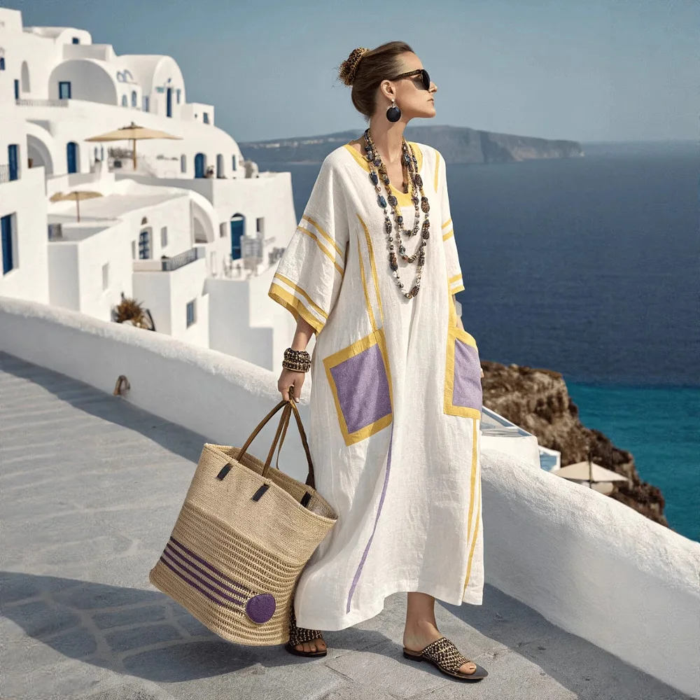 Zomer trendy losse lange mouw V-hals dames top katoenen T-shirt jong ogende veelzijdige shirtjurk casual eenvoudige jurk