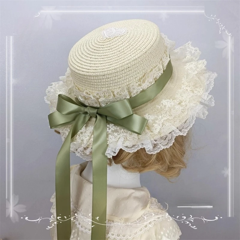 

Оригинальная многоцветная шляпа с большим кружевным бантом и травой, Лолита, дорожная милая элегантная шляпа от солнца в стиле принцессы в стиле Лолиты