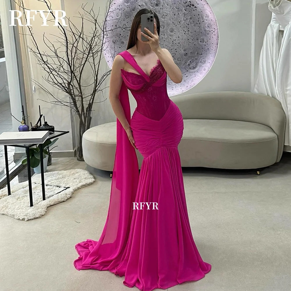 

RFYR Mermaid فساتين السهرة Elegant Lace Embroidery Prom Dress Princess Sexy Party Dress for Women Customized
