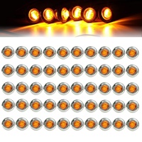 Fuleem 50PCS 3/4 Inch Amber Round Mini 3 LED Side Marker Lights with Stainless Chrome Bezel Sealed ForTruck Lorry Boat 12V DC
