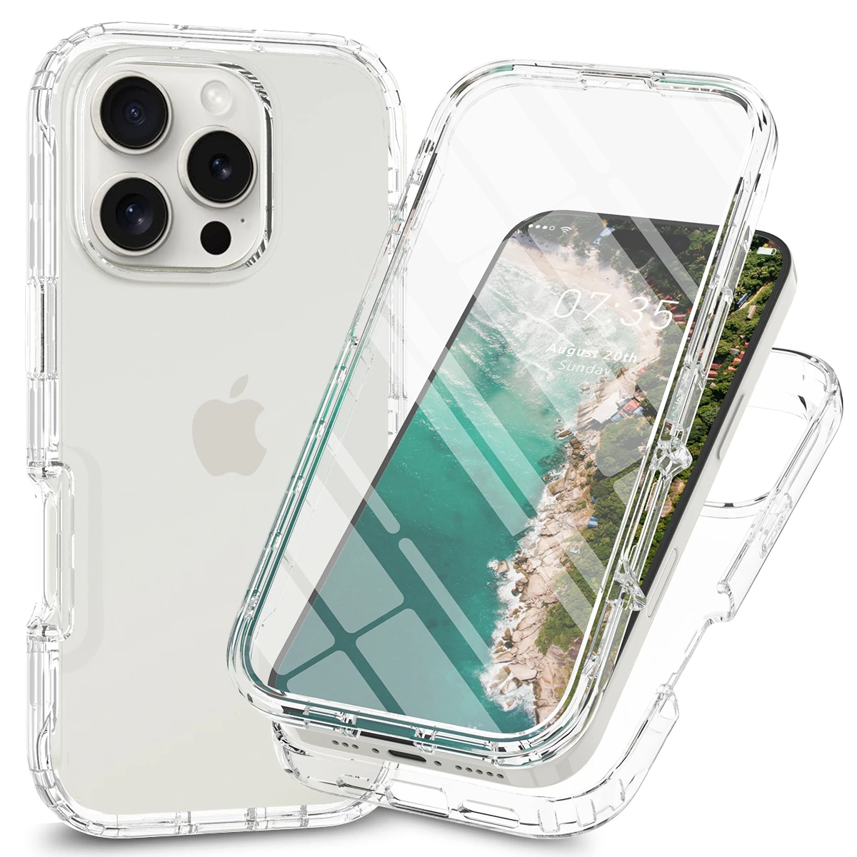 Full Coverage Case for iPhone 16 Pro Max iPhone16 16Plus 16Pro Funda Transparent TPU/PC 360 Degree Armor Shockproof Phone Cover