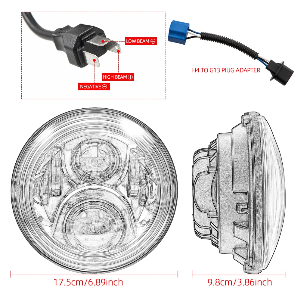 Faro delantero LED redondo para motocicleta Honda, 60W, 7 pulgadas, DRL, Universal, 7 pulgadas