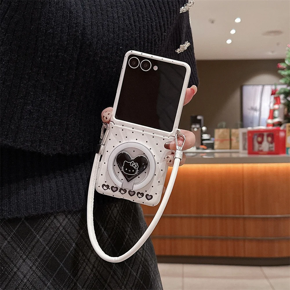 

Korean INS Simple Polka Dot Love Kitty Magnetic Holder Phone Case For Samsung Galaxy Z Flip 6 7FE flip5 6 7 Flip7 flip 6 Cover