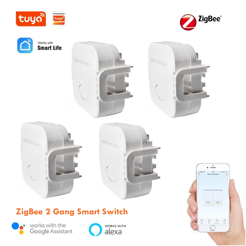 

Умный мини-переключатель Zigbee 3,0, 2-х клавишный модуль «сделай сам» с кнопочной кнопкой управления Tuya, поддержка Alexa Google Smartthings, совместим с цве...