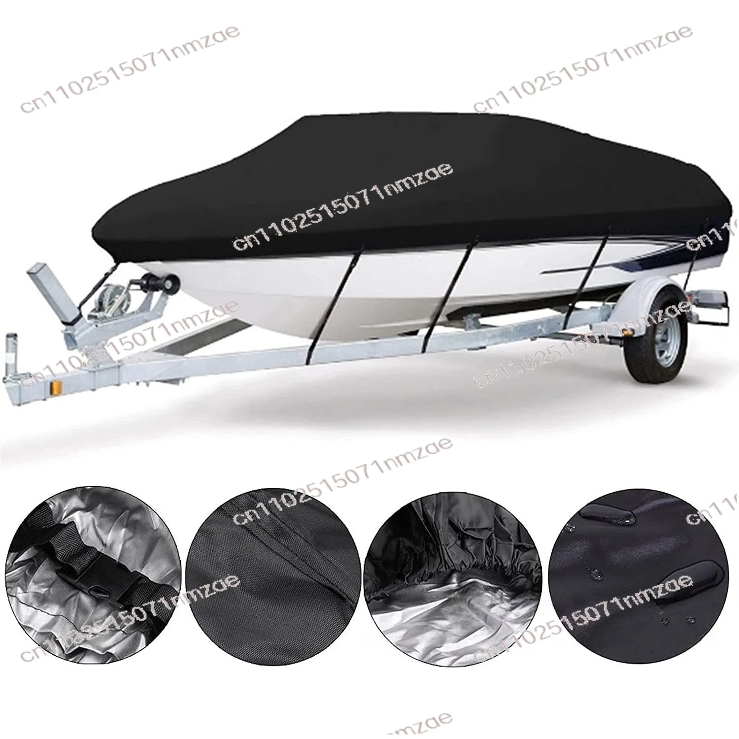 600D 10-24FT V-Trailer Boat Cover Outdoor Oxford Cloth Rainproof Anti-UV Dust Cover Marine Trailerable Canvas Boat Accessories