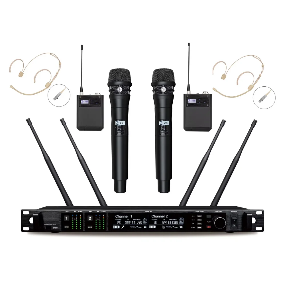 AD4D 2 Channel Dual UHF True Diversity Digital Professional Wireless microphone  Karaoke Mic with KSM8 for Performance