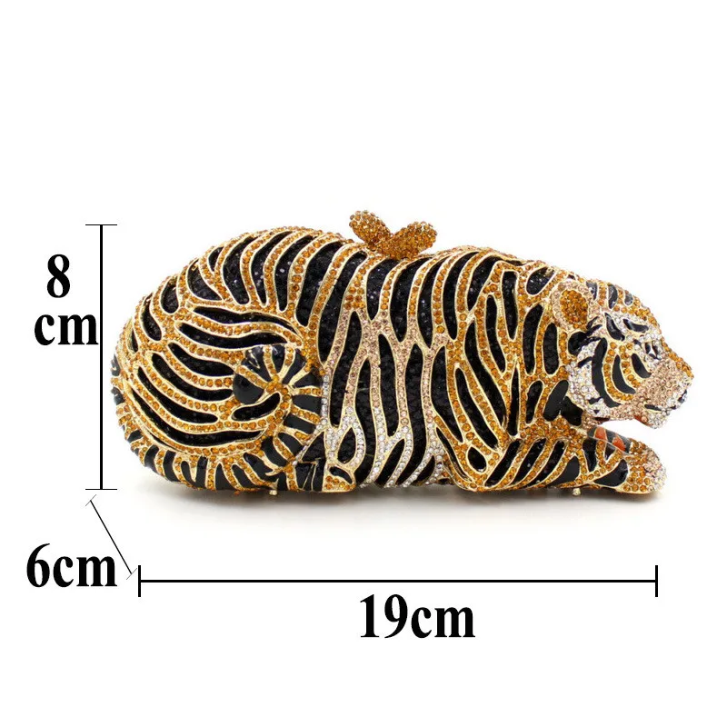 Tiger Crystal Evening Clutch Bags For Wedding Party New Metal Bling Rhinestone Novelty Purses And Handbags Luxury Designer