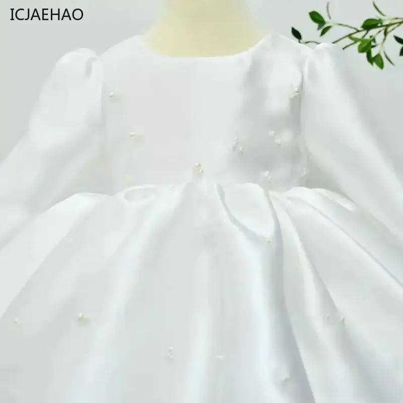 2024 Elegant Beading White Christening Birthday Infants Bridesmaid Dresses For Baby Kids Matching Flower Girl Dresses Vestido