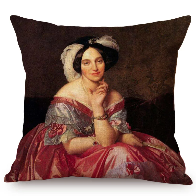 European Sty le Vintage Noble Woman Portrait Home Decorative Throw Pillow Case Elegant Lady Ancient Print Sofa Cushion Cover