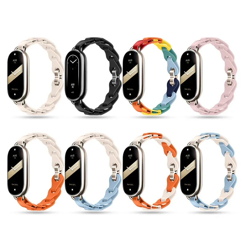 Women Bracelet for Xiaomi Mi Band 10 9 8 NFC Sports Silicone Strap Breathable  Watch Band Chain Link Correa for Miband8 Miband9 image 4