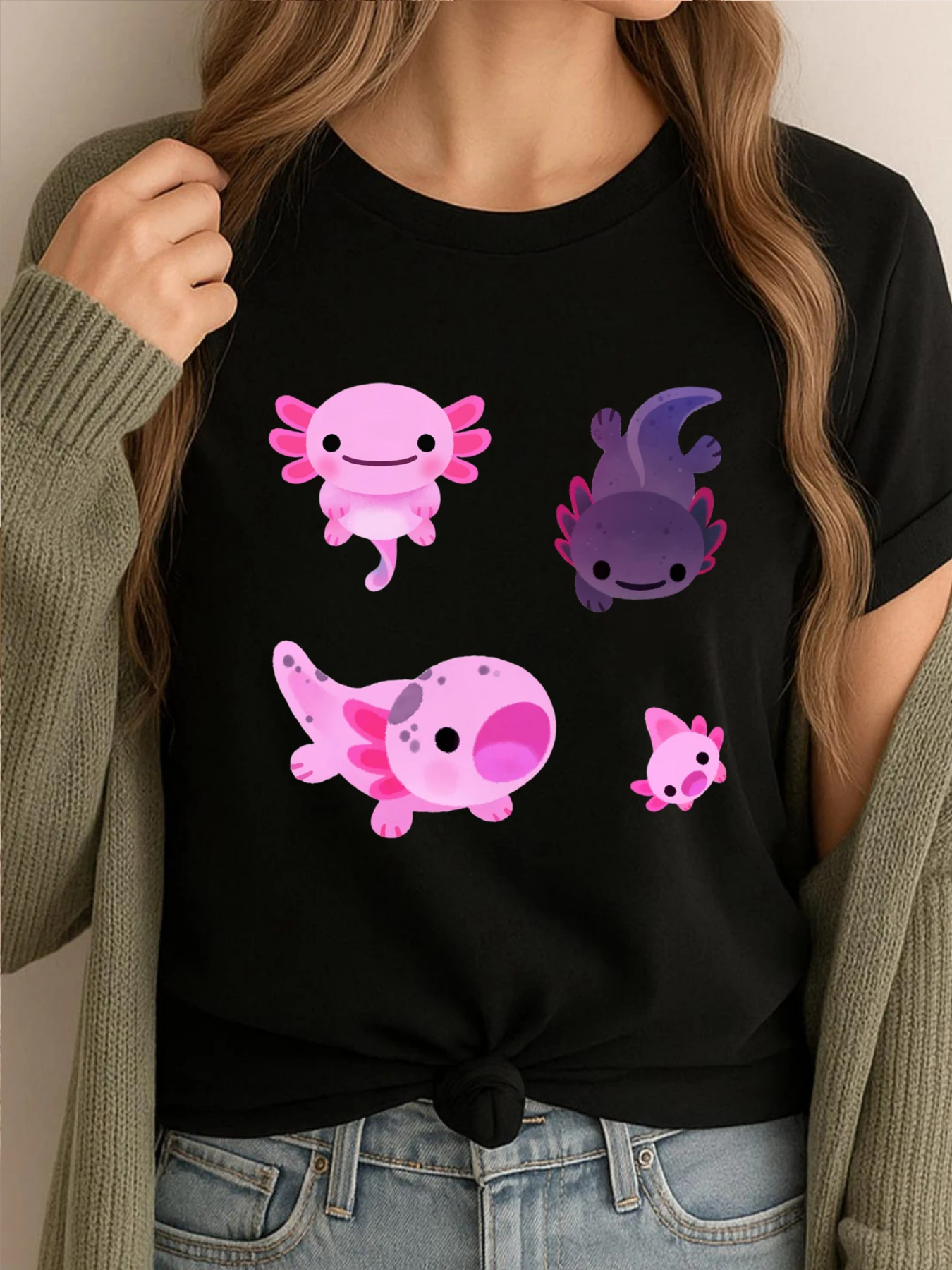 

Забавная футболка с рисунком Люси Аксолотль, уличная одежда, роскошная одежда, мужская футболка высокого качества для взрослых, милая футболка с принтом