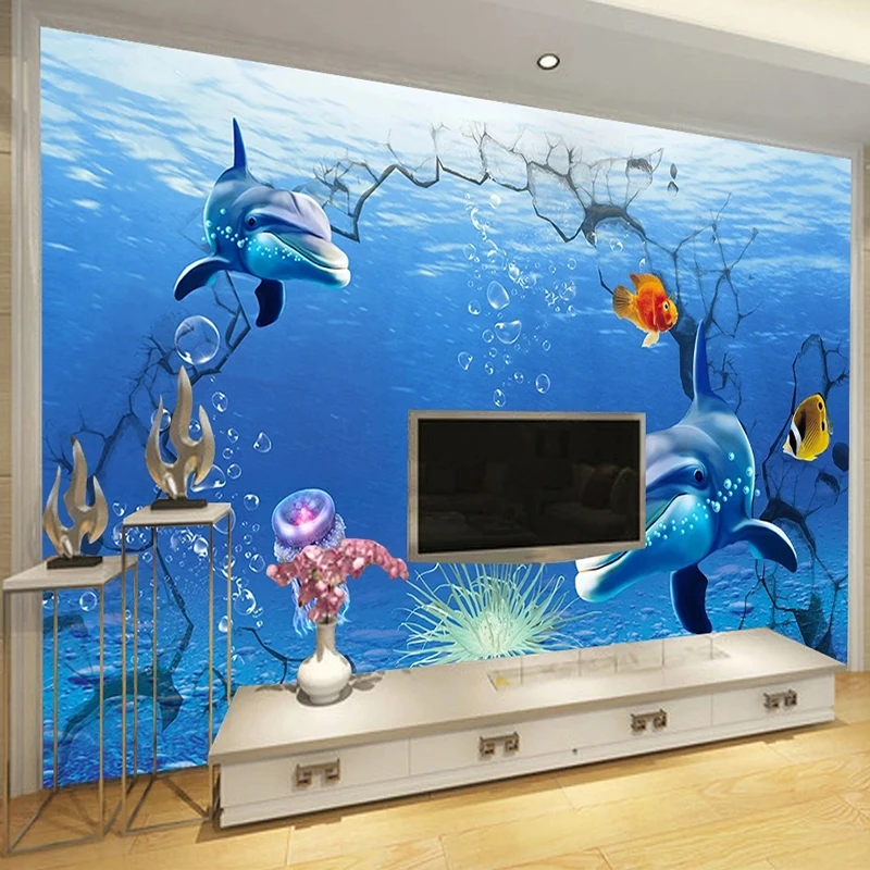 

Photo Wallpaper HD Seascape Underwater World Dolphin Mural 3D Romantic Children's Room Bedroom Background Home Decor 3D Fresco