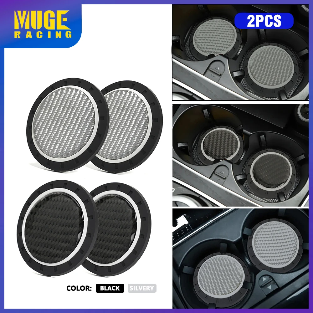 

New 2Pcs Carbon Anti-Slip Water Cup Mat Anti-Dirt Round Pad Car Coaster Water Cup Bottle Holder Pad Auto Accessories LKT109