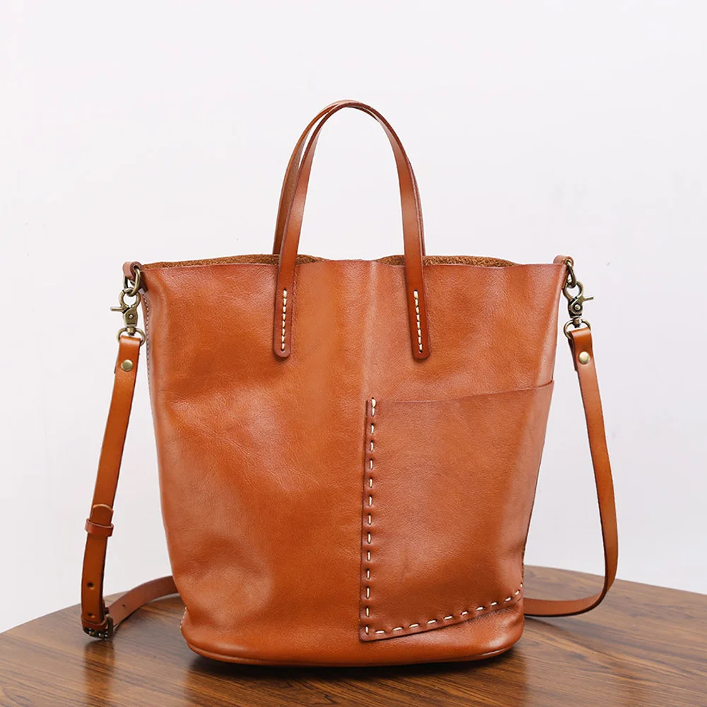 

Original Imported Layer Vegetable Tanned Leather Shoulder Bucket Bag Leather Multifunctional Commuter Purses And Handbag