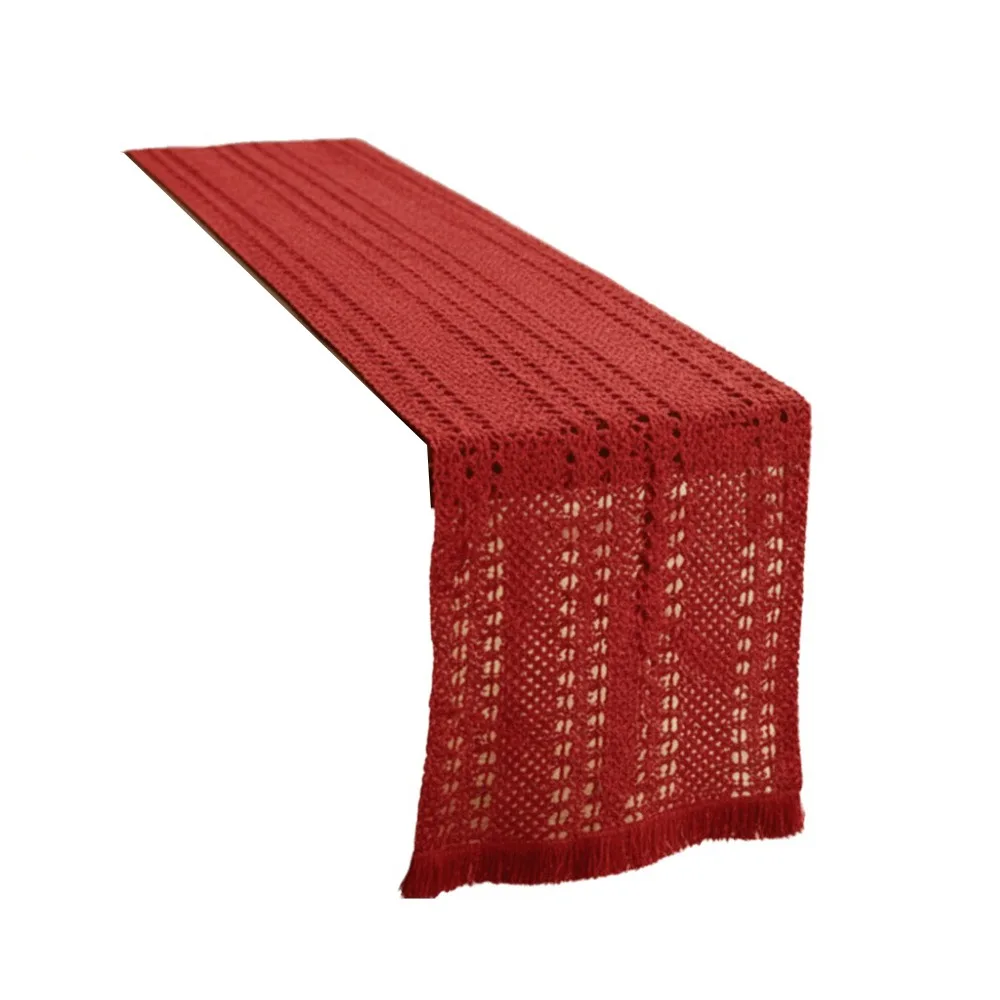 

Traditional Chinese New Year Table Runner Decorative Vintage Hollowed-out Tassels Runner Elegant Long Strip Table Cover Festive
