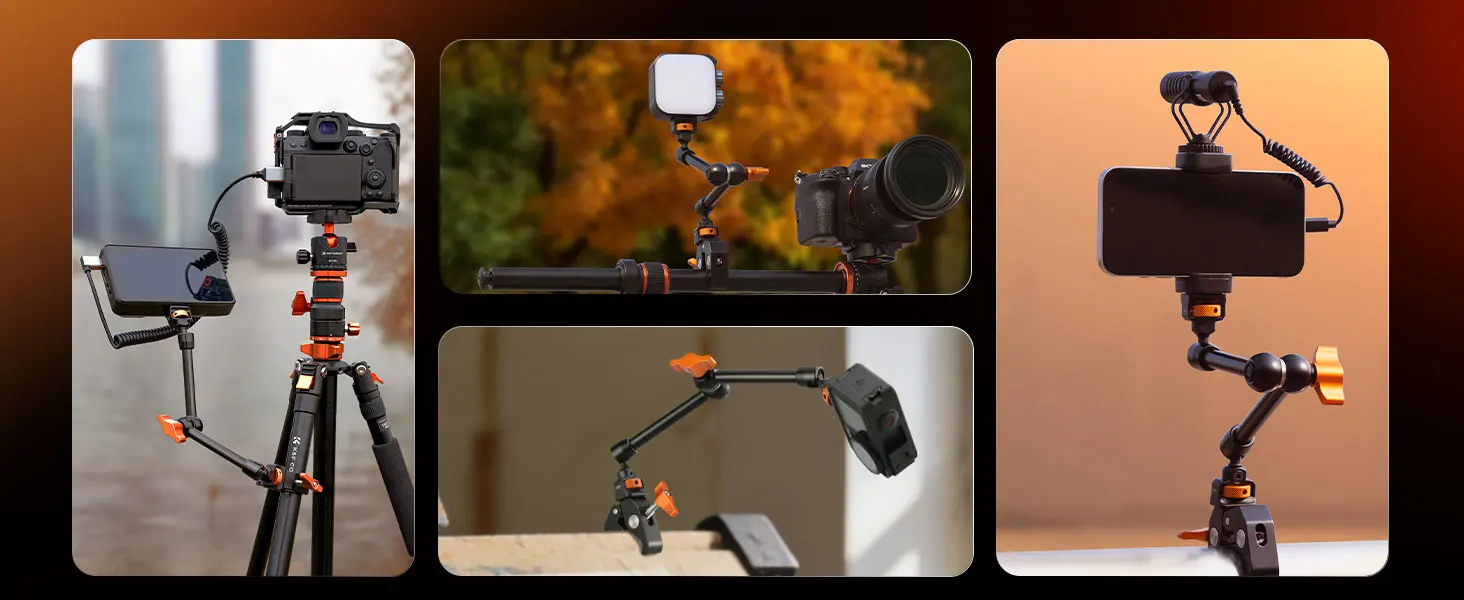 K&F CONCEPT Magic Arm Klemme mit Super Clamp ARRI 1/4" 3/8" Gewindeschraube 360° ° Kugelkopf-Arm mit Cold Shoe 11-Zoll-Klemmhalterung MS33 – Detail 7