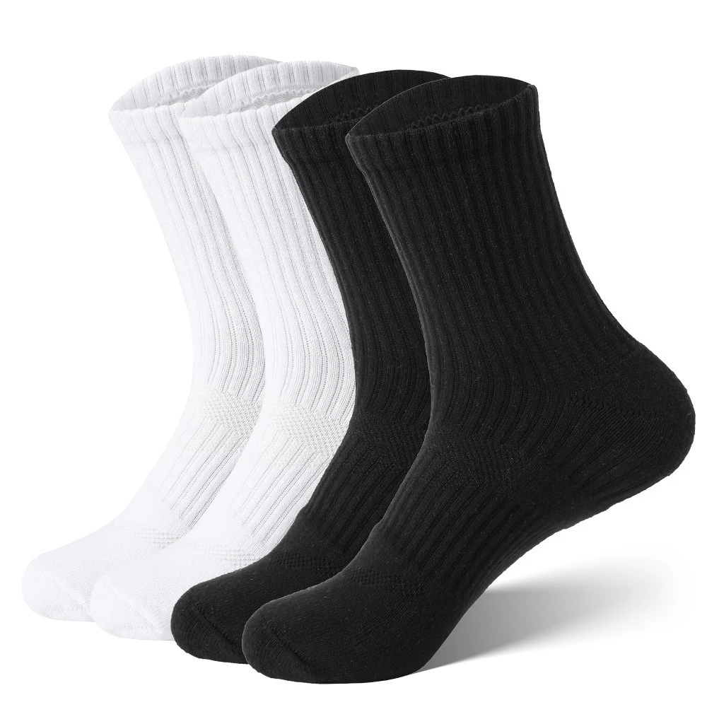 

Men's Mid Length Socks Athletic Cushioned Crew Sports Running Basketball Ankle Socks with Arch Compression Black White