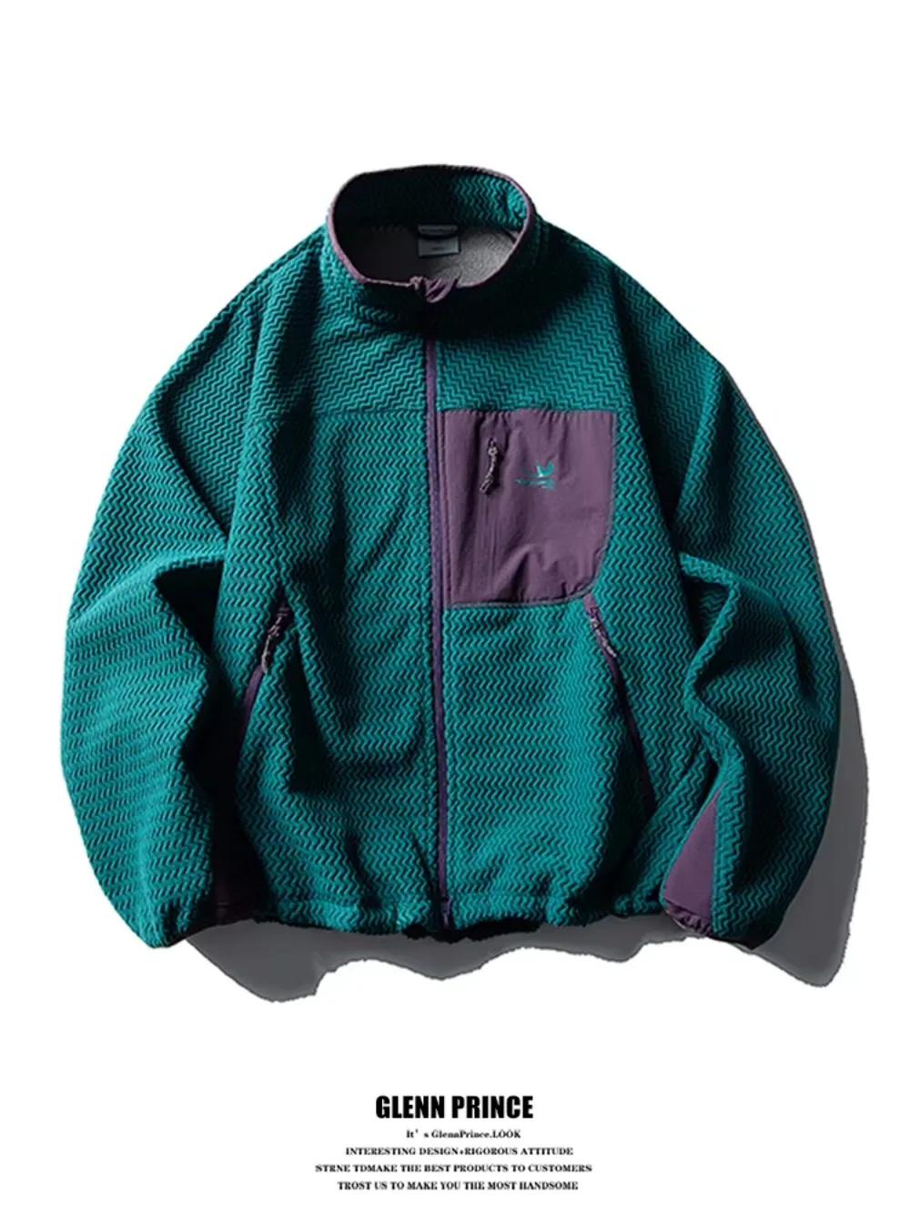 Men's Fleece Jacket GPstudio Mountain Series Wave Pattern Color Block Outerwear Warm Autumn Winter Outdoor Clothing Jacket