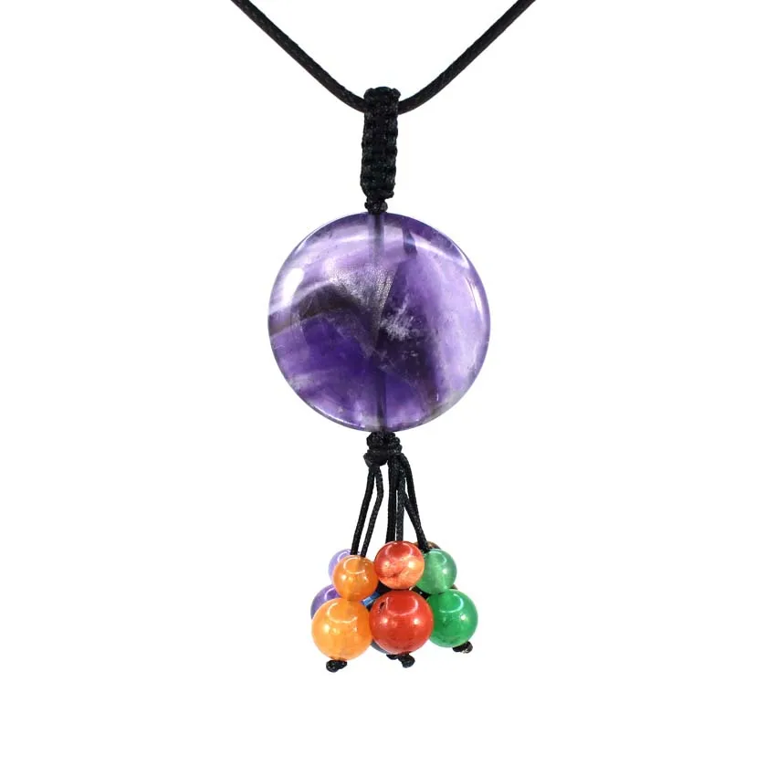 KFT Natural 7 Chakra Crystal Round Beads Pendant Healing Reiki Quartz Stone Pendant Long Chain Necklace Women Men Girls Jewelry