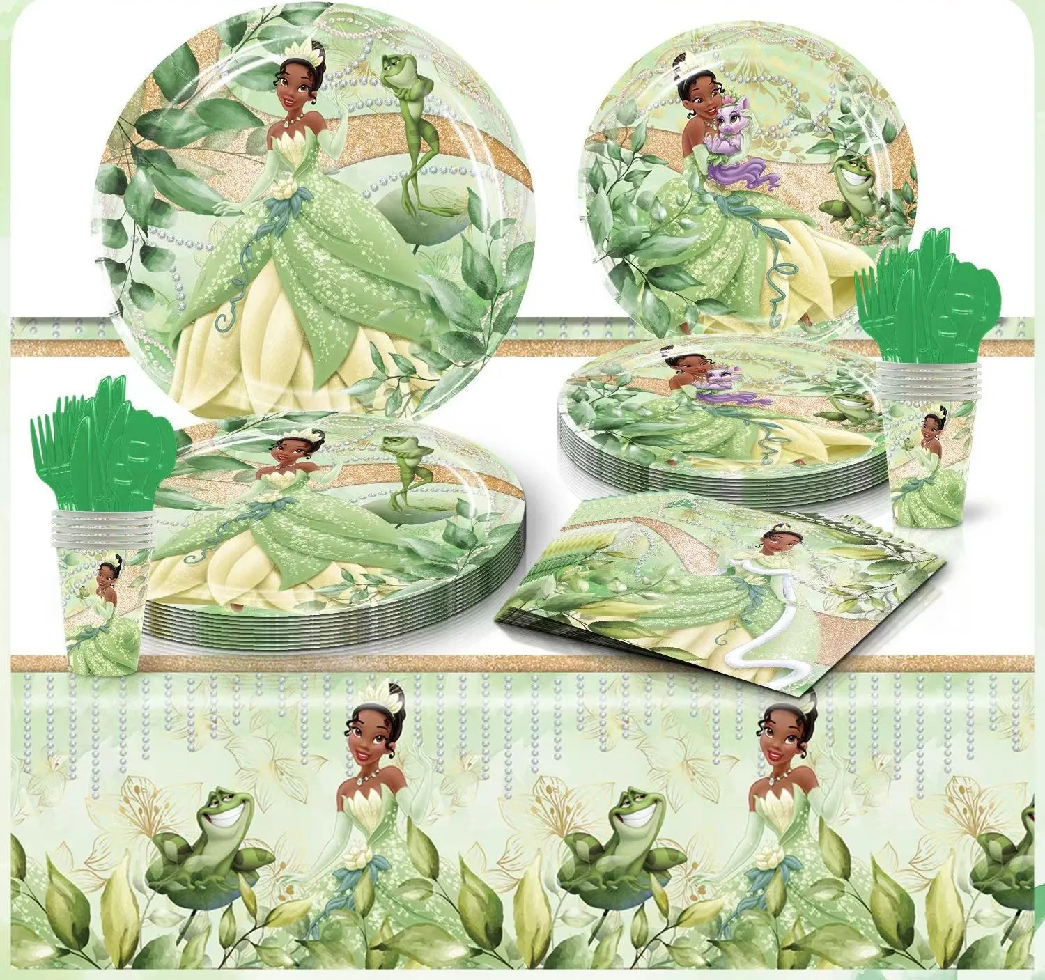 Princess Tiana Theme Birthday Decorations Party Disposable Tableware Paper Napkins Cups Plates Tablecloths Straw