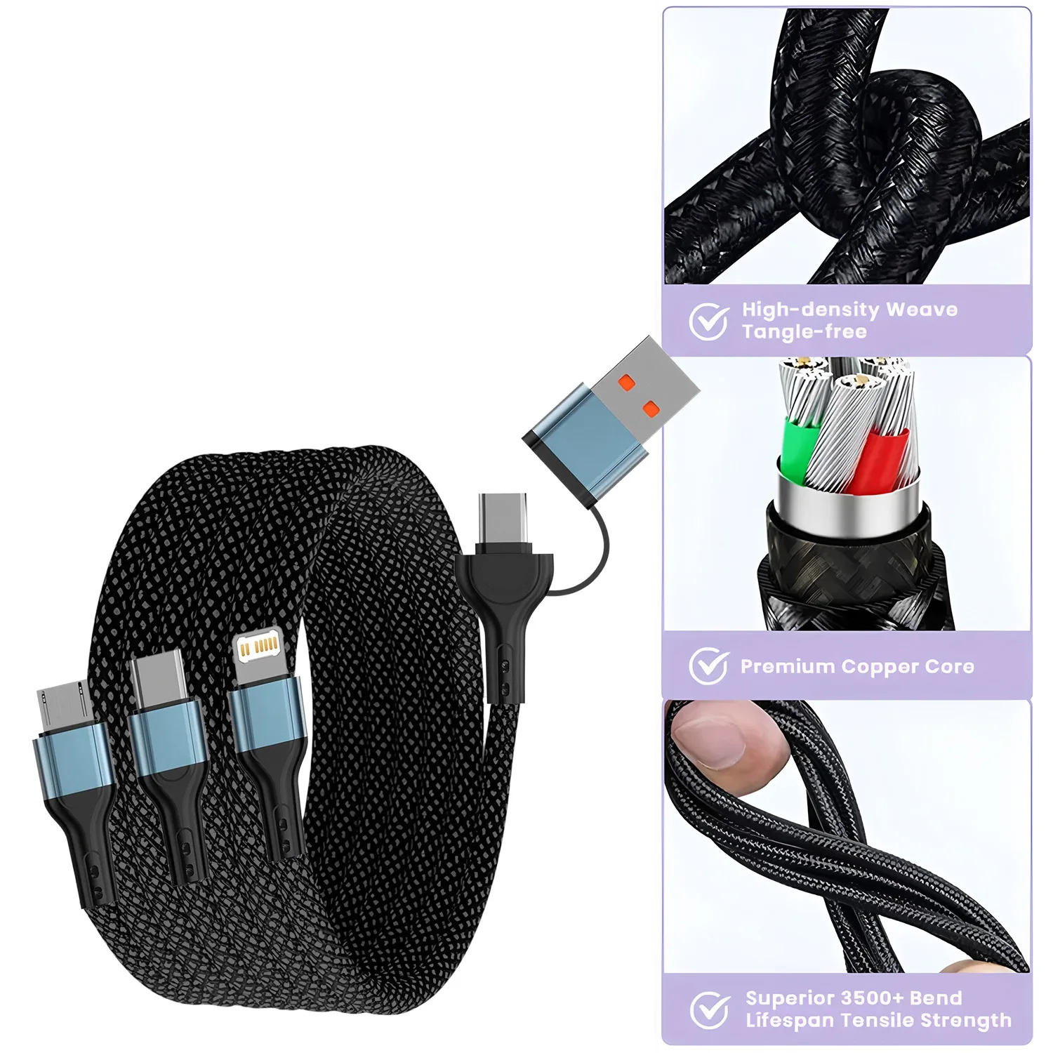 3 في 1 كابل USB نوع C وصلة كابل لسامسونج Xiaomi هواوي USB C كابل آيفون 16 15 14 13 برو شاحن الهاتف كابل بيانات USB #5