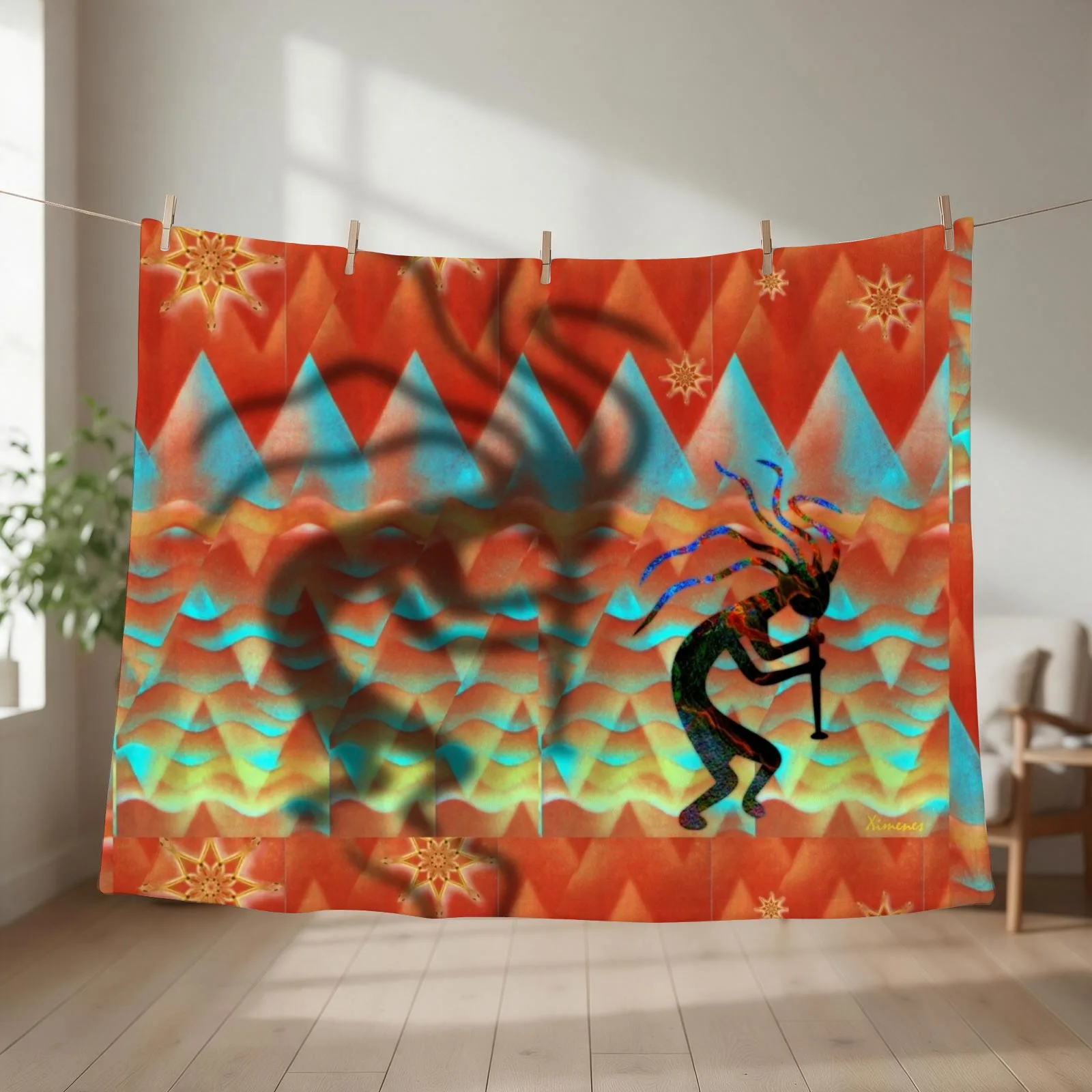 New Kokopelli Flute Player Plays Day and Night Throw Blanket couch cozy soft plush fuzzy picnic outdoor blanket