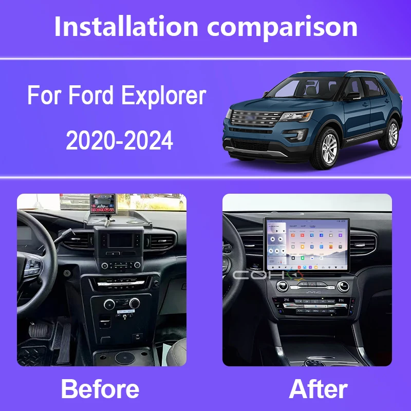 13 Inch For Ford Explorer 2020-2024 Dual System Car Multimedia Player GPS Radio Android15 Octa Core CarPlay 4G+WIFI Android Auto