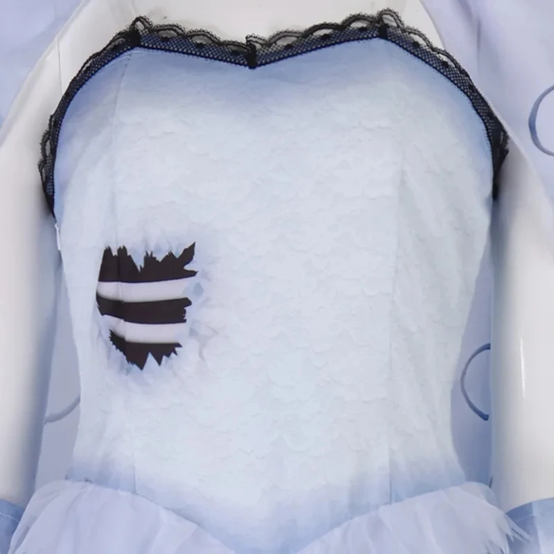 

Euro 7 cos Corpse Masquerade Bride Emily Cosplay Fancy Costume Halloween Veil Zombie Ghost Gothic Printed Long Dress