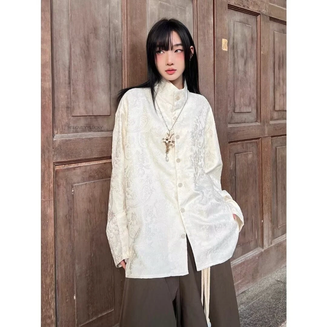 

Fashion Design Sense Tang Suit Top Chinese Style Exquisite Floral Embroidery Blouse Vintage Stand Collar Button Loose Top Blouse