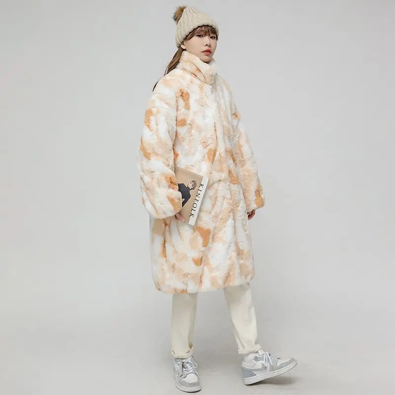 Women Red Otter Rabbit Fur Mink Coat Mid-length Winter  Thickened Coat Loose Furry Faux Fur Warm Comfortable Cold Protection