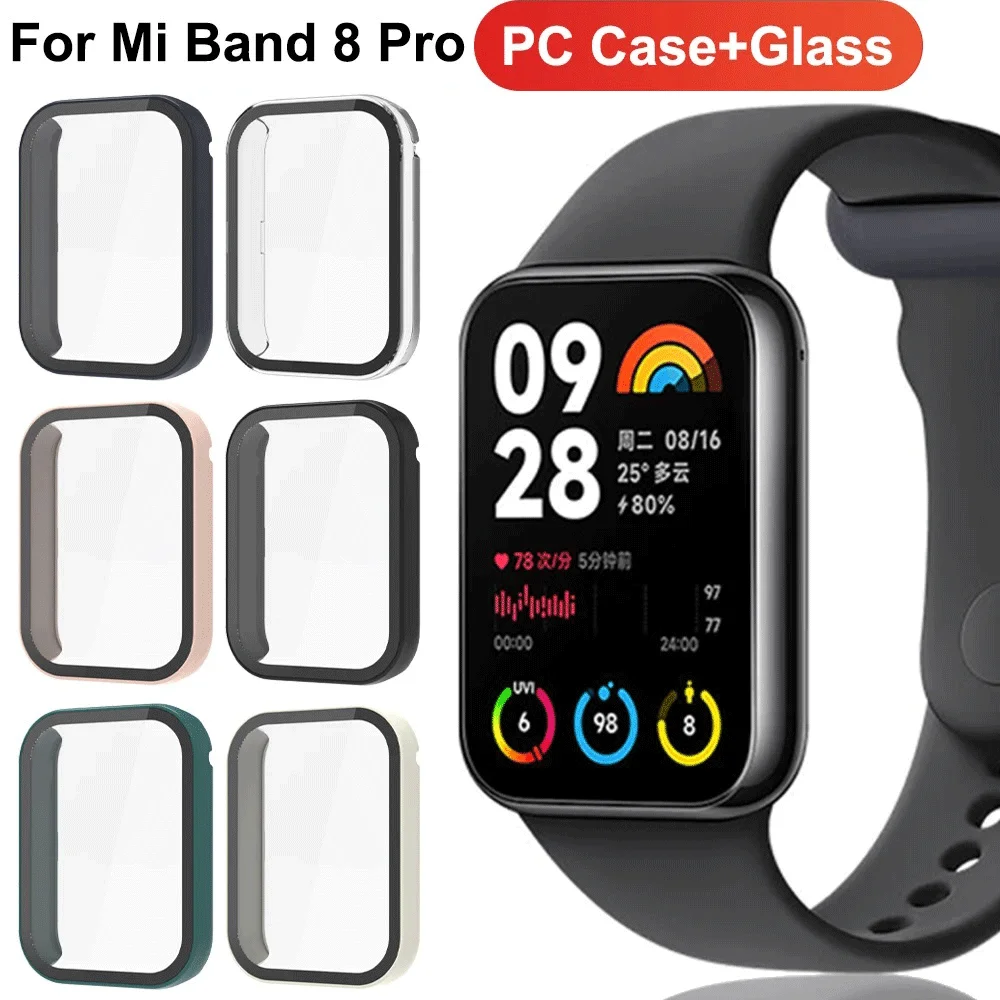 Kaca + casing untuk Xiaomi Mi Band 8 jam tangan pintar, pelindung layar menyeluruh kaca antigores bemper PC untuk Aksesori Mi Band 8 Pro