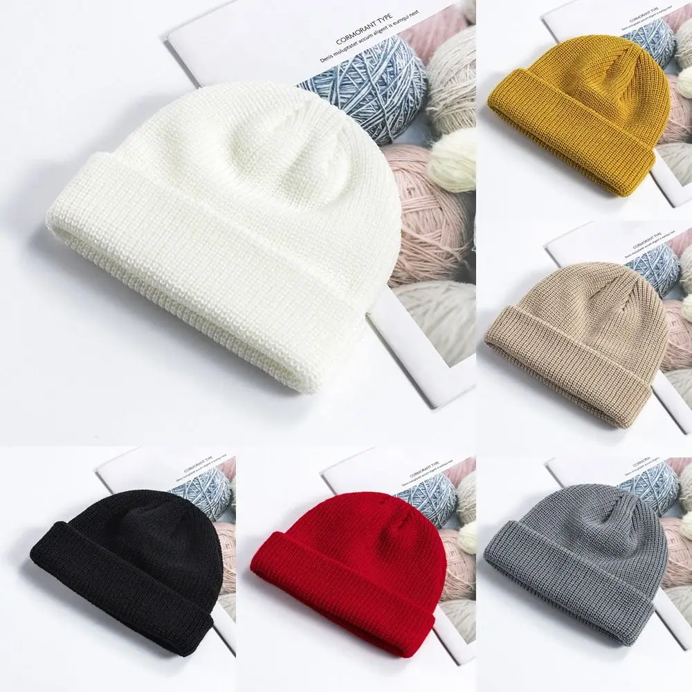 

Street Solid Color Knitted Cap Elastic Brimless Melon Beanie Cap Keep Warm Vintage Dome Hat for Boy Girls