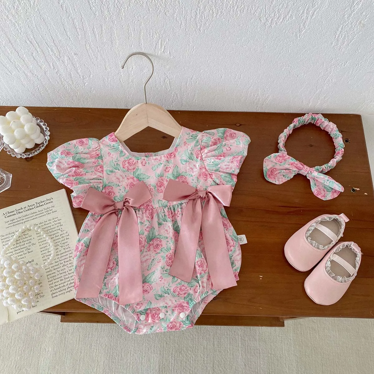 [Free Headband] Baby Romper Sweet Flower Jumpsuit Sweet Princess Baby Clothes 0-24 Months