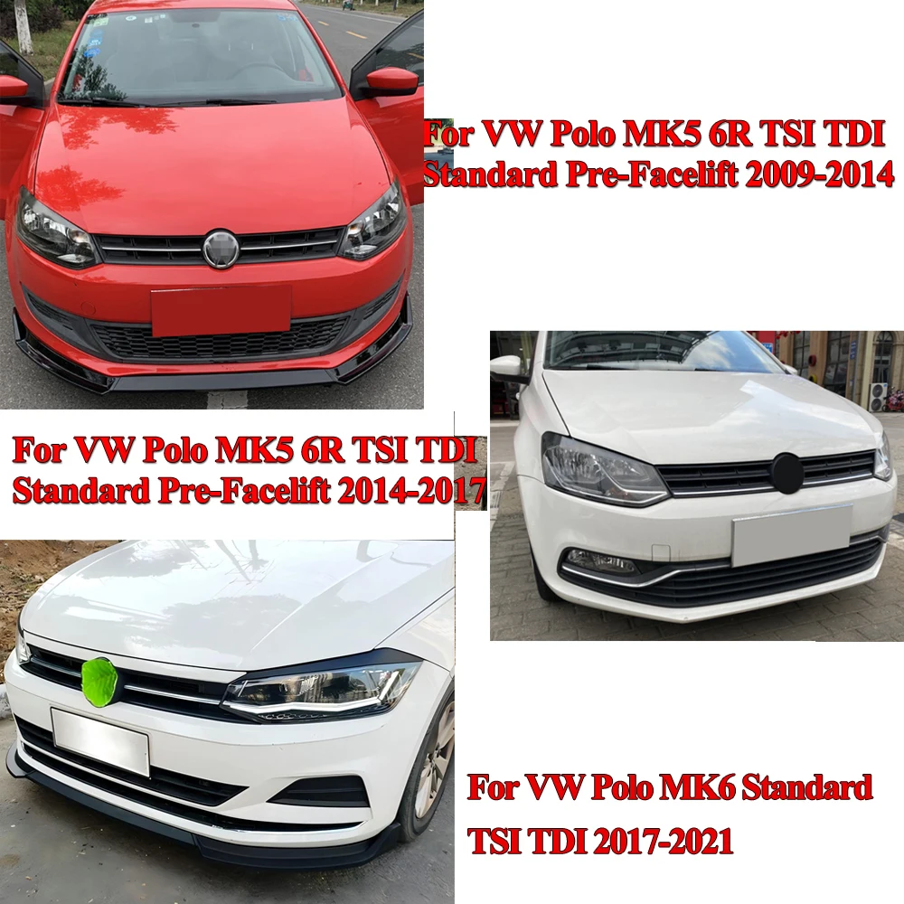 폭스 바겐 폴로 MK5 6R TSI TDI 표준 2009-2017 & MK6 TSI TDI 2017-2021 앞 범퍼 립 스플리터 스포일러 디퓨저 바디 키트 튜닝 썸네일 2