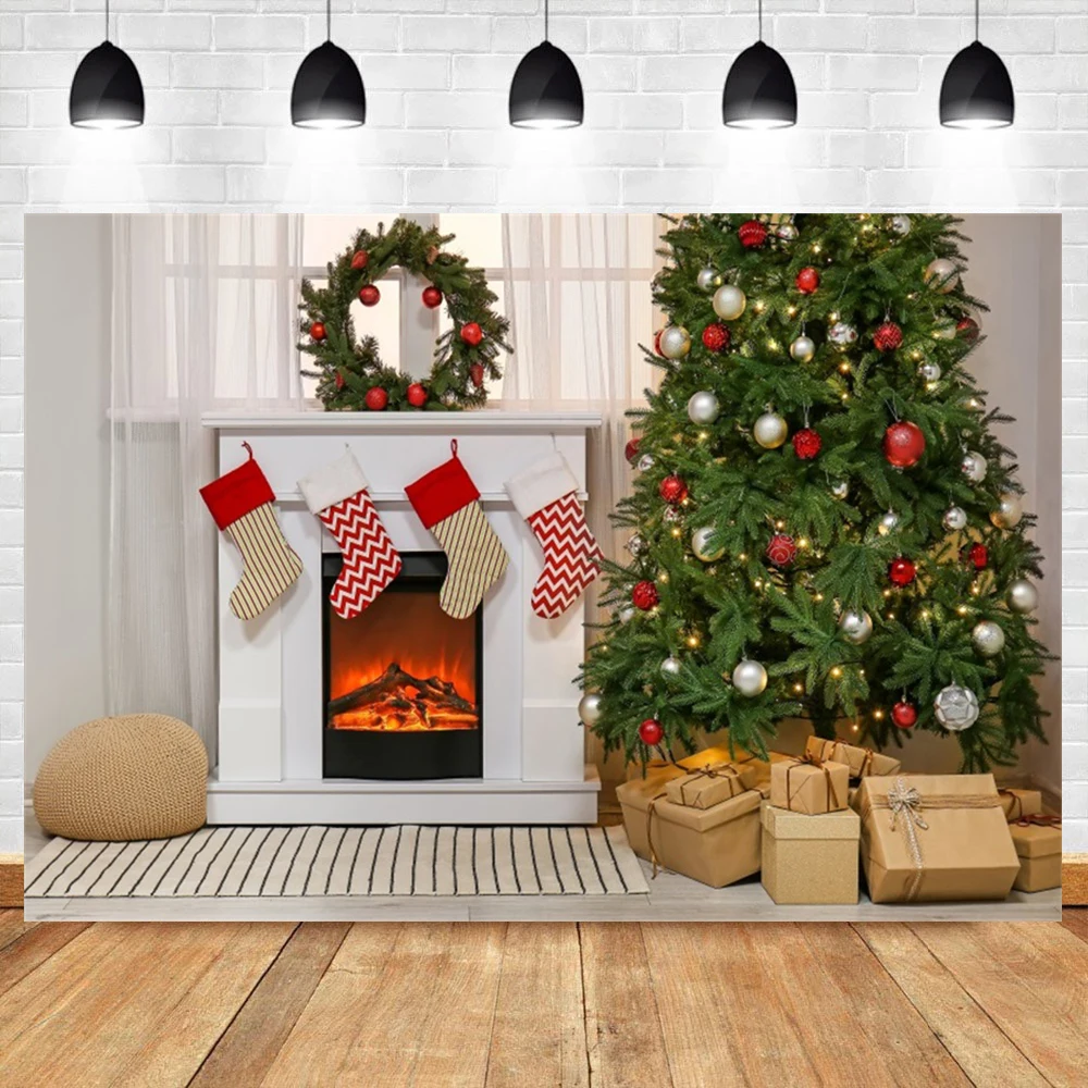 Christmas Background For Photography Rustic Log Cabin Xmas Tree Wreath Snow Backdrop New Year Family Party YouTube Shoot Banner