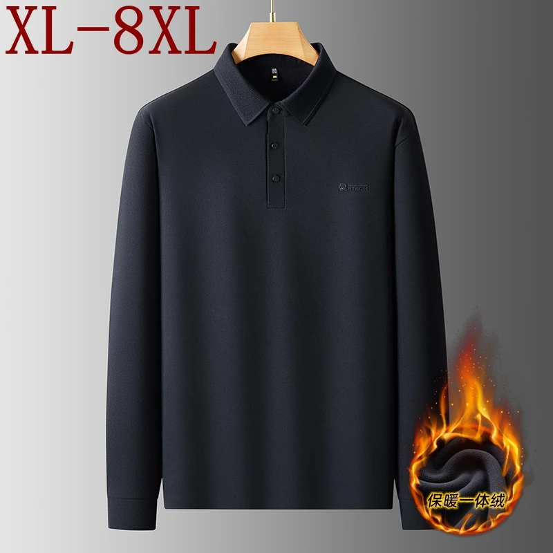 8XL 7XL 6XL 2025 New Fall Winter High End Plus Velvet Polo Shirt Man Clothing Casual Loose Mens Shirts Thick Fleece Polos Homme