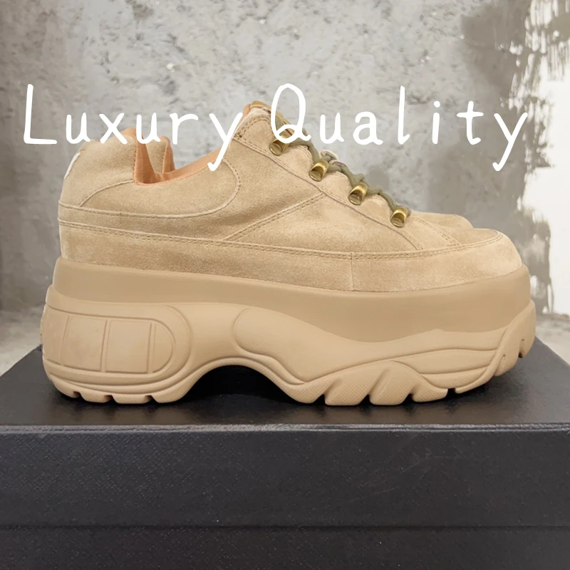 2024 New Women's Sports shoes Casual Shoes Thick bottom design 7CM Solid Color Leather upper elevator shoes Versatile