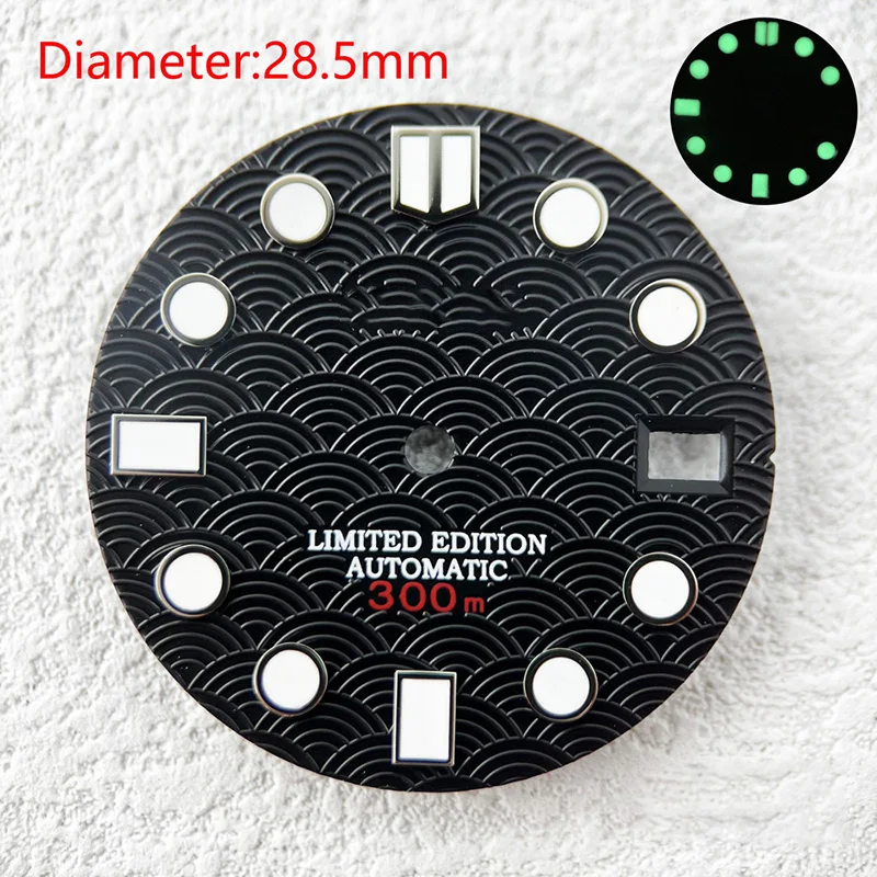 

28.5mm Black Limited Edition Cadran 300m Diver Dial NH35 S Logo for Modify Diy Watch Face Repair Parts