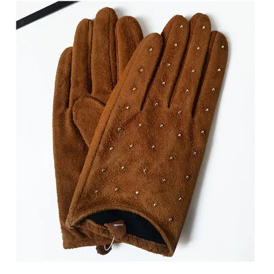 2023 Half Palm Glove Studs Pins Rivets Driving Fashion Genuine Real Goat Leather Gloves  Women Fashion Mittens Real Leather G594