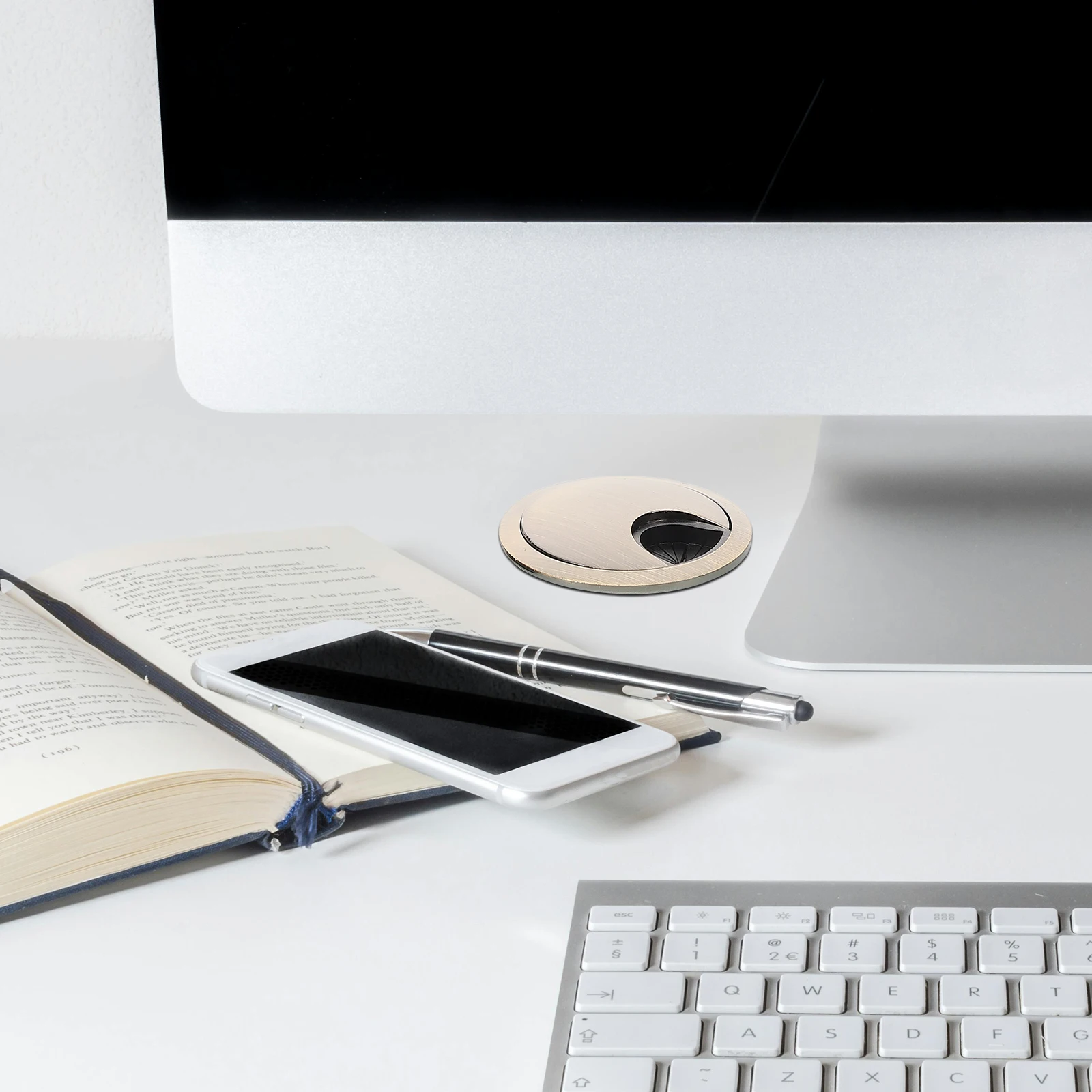 2 قطعة غطاء فتحة الكابل المستديرة سطح المكتب منظم للأسلاك سلك معدني جروميت التوصيل لمحلول إدارة الأسلاك الزخرفية للمكتب