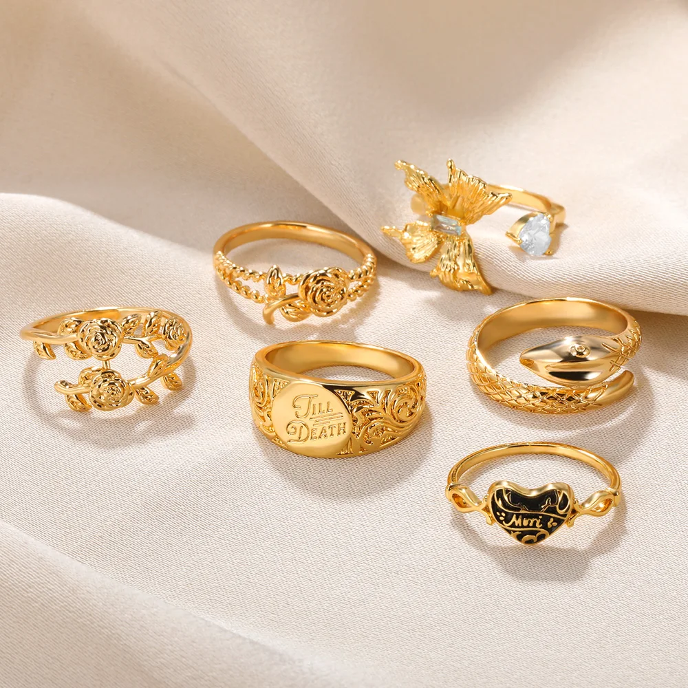 خاتم فراشة من الزركون للنساء ، لون ذهبي ، خواتم زهور للزوجين ، حب ، مجوهرات زفاف ، موضة جديدة ، قلب