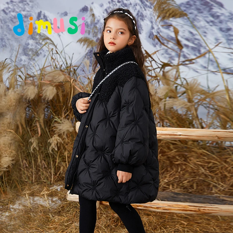 DIMUSI Winter Children Padded Coats Girls Mid-Long Cotton Warm Jacket Fashion Kids Thermal Down Coats Clothing 16Y