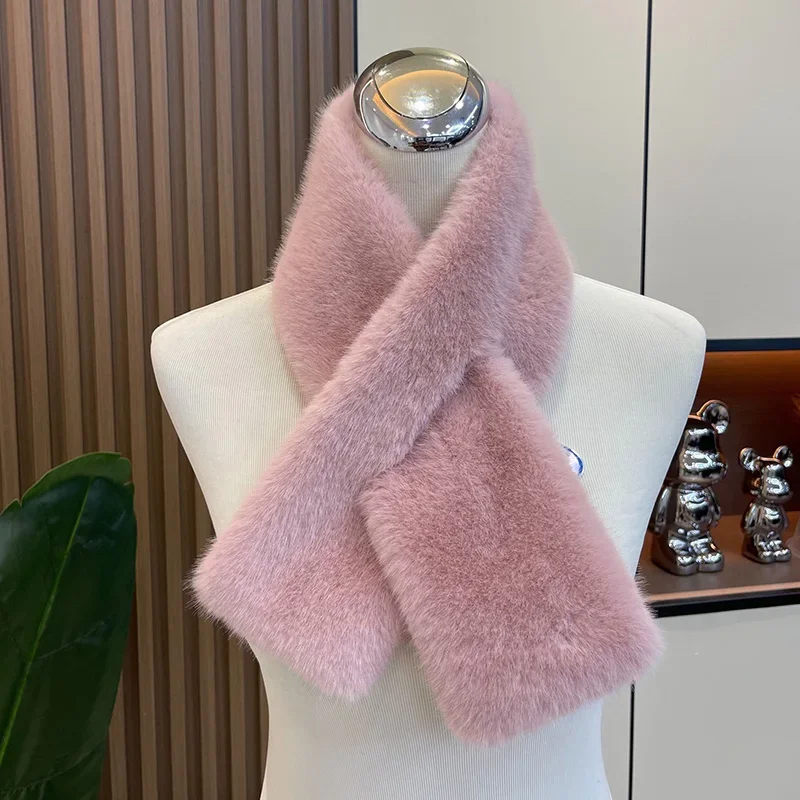 تقليد الفراء وشاح المرأة الشتاء رشاقته الدافئة فو الفراء وشاح الرقبة حامي عبر طوق أفخم شال الأوشحة