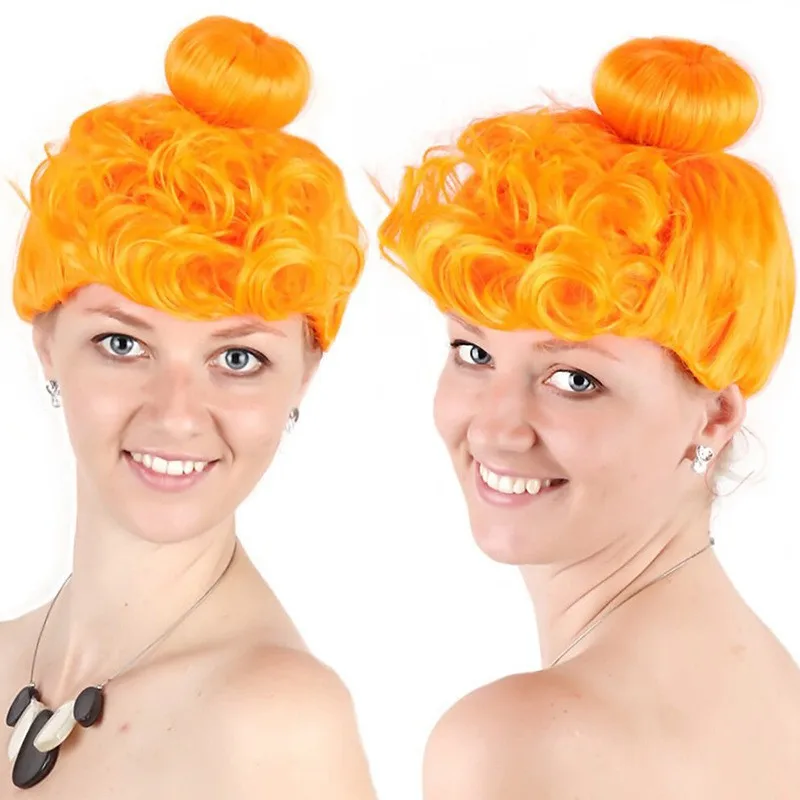 Halloween Cos Synthetic Wig Yellow Short Curly Bangs Anime Inspired Costume Party Hair for Women Festival Faux Hair Bundle