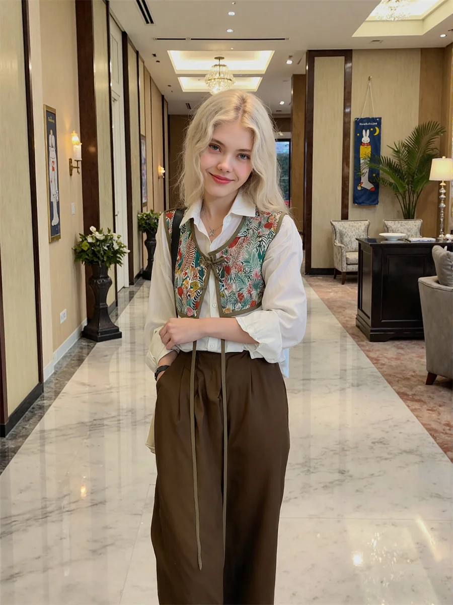 

Женские укороченные жилеты, жилеты, универсальная вышивка, каваи, японский стиль, милые модные Harajuku для девочек-подростков, Ulzzang, красочные