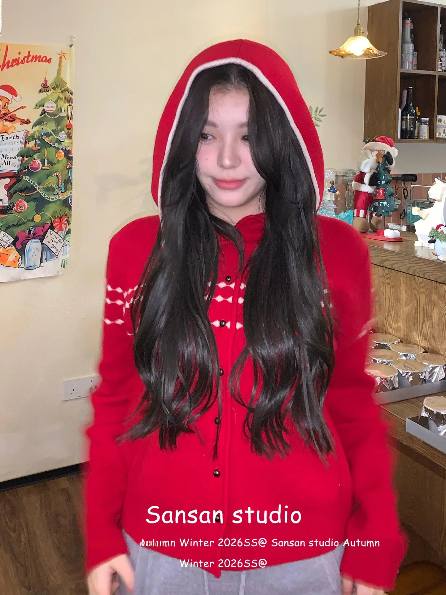 

New Year Red Knitted Hoodie Women's Early Spring Casual Loose Sle Sweater Coat Ci Walk Long Sve Warm Pure Color Top