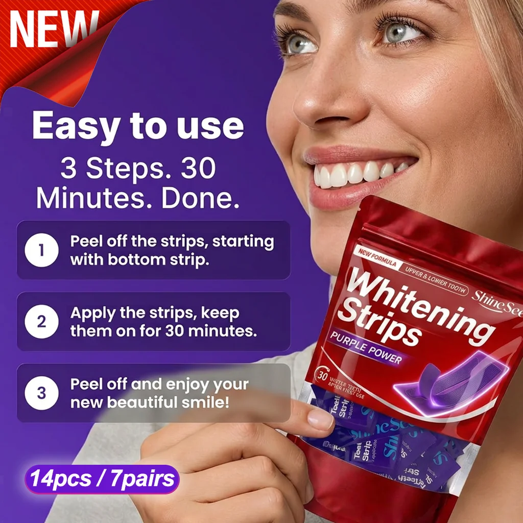 14Pcs/7Pairs New Formula Pap+Purple 30-Minute Fast Whitening Tooth Strips, Third-Generation Purple Tooth Strip Technology, Gently Whitens Teeth, Does Not Contain Hydrogen Peroxide, Suitable for Sensitive Gums, Does Not Harm Gums, Suitable for Quick Teeth Whitening after Meals/Dates/Parties, to Reveal a Dazzling Smile