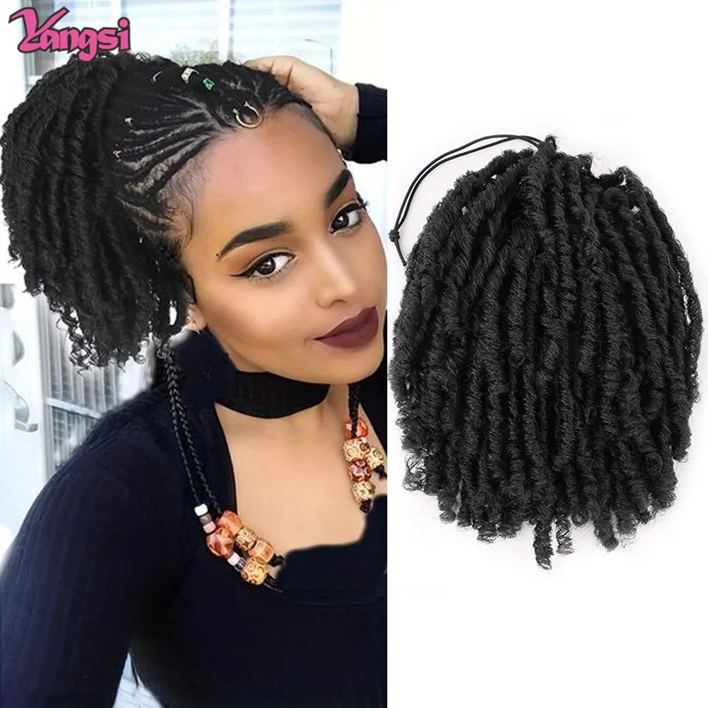 

6 Inch Grey Drawstring Ponytail Dreadlocs Ponytail Black Ombre Brown Afro Puffs Curly Ponytail Extension For Women Synthetic