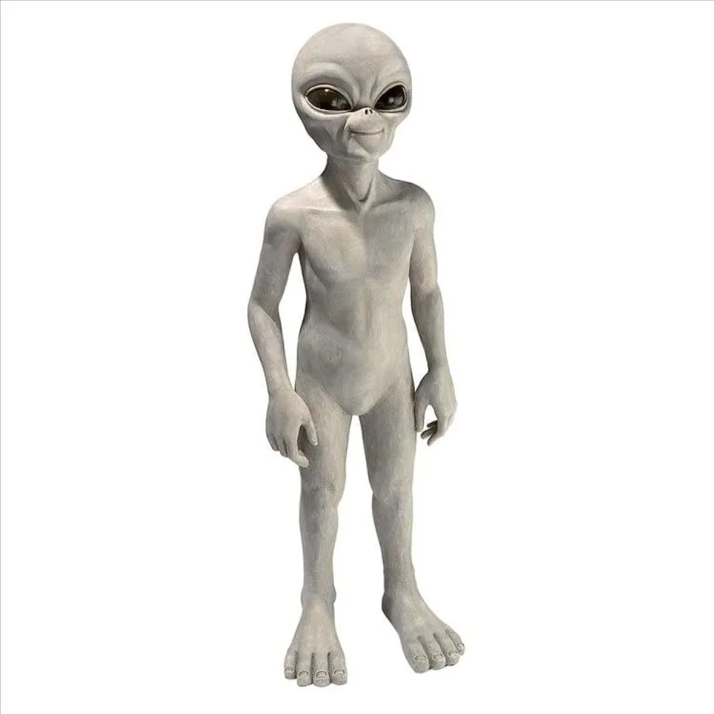 Out-of-This-World Extra Terrestrial Alien Statue, Large, Gray Stone Finish